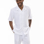 Cosmic Collection: White Striped Tone On Tone Walking Suit 2 Piece Short Sleeve Set