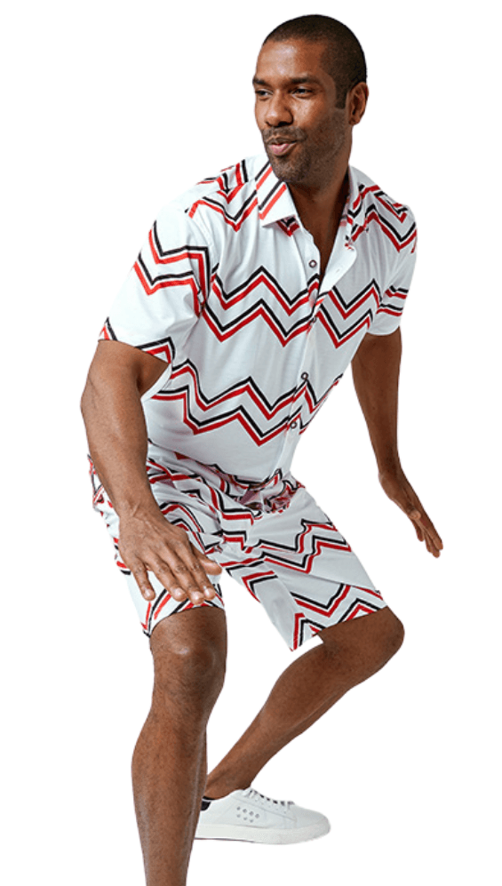 Shirt & Pants White 2 Piece Short Set Zig Zag Design 1521 - Suits & More