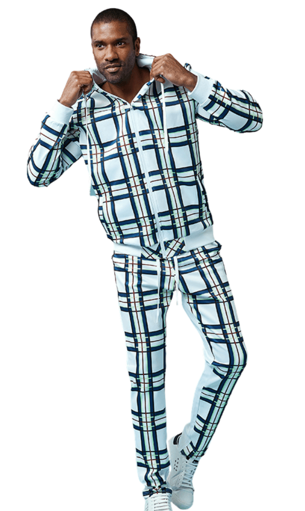 White 2 Piece Windowpane Design Full Zip Track Set 1550 - Suits & More