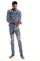 Denim Distressed Splash Dot Jacket and Pants Outfit - 2 Colors