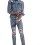 Denim Distressed Splash Dot Jacket and Pants Outfit - 2 Colors