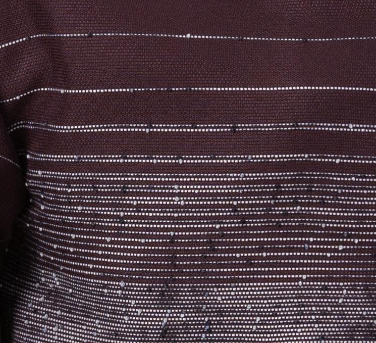 close-up of wine walking suit shirt with tonal horizontal striped detailing by Montique