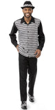 Montique Black 2 Piece Long Sleeve Vertical Stripe Walking Suit 2112