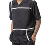Montique Black Color Block Walking Suit 2 Piece Short Sleeve Set 2202