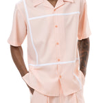 Montique Peach Color Block Walking Suit 2 Piece Short Sleeve Set 2202
