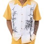 VogueValley Collection: Montique Gold Tropical Print Walking Suit 2 Piece Short Sleeve Set