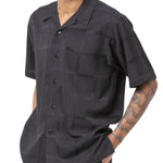 Tone On Tone Black Windowpane Pattern Walking Suit 2 Piece Short Sleeve Set 2210