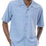 Tone On Tone Carolina Windowpane Pattern Walking Suit 2 Piece Short Sleeve Set 2210