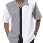 Black Houndstooth Vertical Color Block Walking Suit 2 Piece Short Sleeve Set 2211