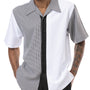Black Houndstooth Vertical Color Block Walking Suit 2 Piece Short Sleeve Set 2211