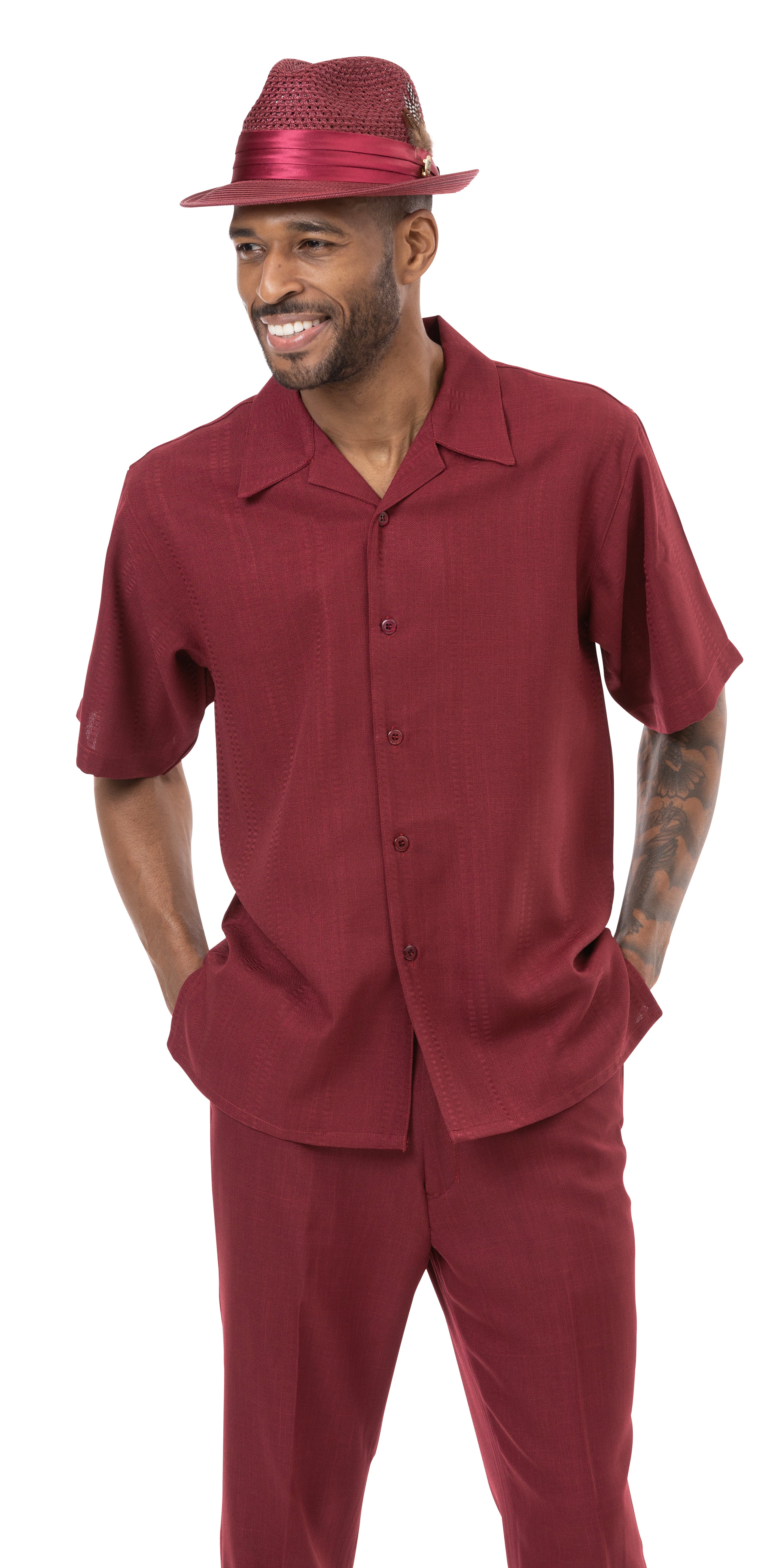 Montique Burgundy Tone On Tone Walking Suit