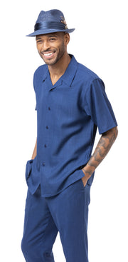 Montique Navy Tone On Tone Walking Suit 2 Piece Short Sleeve Set 2213