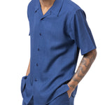 Montique Navy Tone On Tone Walking Suit 2 Piece Short Sleeve Set 2213