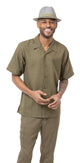 Montique Olive Tone On Tone Walking Suit 2 Piece Short Sleeve Set 2213