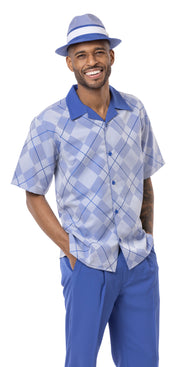 Royal Argyle Pattern 2 Piece Short Sleeve Walking Suit by Montique