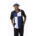 Navy Color Block Walking Suit 2 Piece Short Sleeve Set 2301