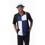 Navy Color Block Walking Suit 2 Piece Short Sleeve Set 2301