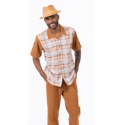 Cognac Plaid Short Sleeve Walking Suit