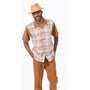 Athena Collection: Cognac Plaid Walking Suit 2 Piece Short Sleeve Set