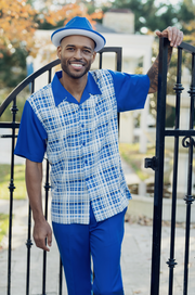 Cobalt Plaid Short Sleeve Walking Suit