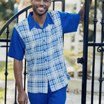 Athena Collection: Cobalt Plaid Walking Suit 2 Piece Short Sleeve Set