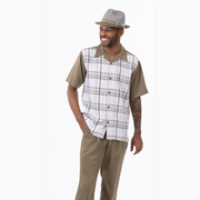 Olive Plaid Short Sleeve Walking Suit