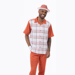 Kelt Collection: Papaya Plaid Walking Suit 2 Piece Short Sleeve Set