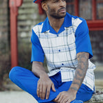 Kelt Collection: Cobalt Blue Plaid Walking Suit 2 Piece Short Sleeve Set