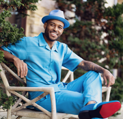 Men's 2 Piece Short Sleeve Walking Suit Tone on Tone Horizontal Stripes in Aqua - 2305