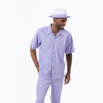Columba Collection: Men's 2 Piece Short Sleeve Walking Suit Tone on Tone Vertical Stripes in Lavender