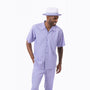 Men's 2 Piece Short Sleeve Walking Suit Tone on Tone Vertical Stripes in Lavender - 2306
