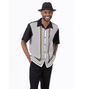 Black 2 Piece Symmetry Pattern Regular Fit Walking Suit