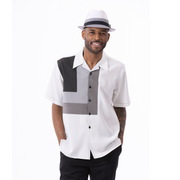 Montique Black Square Pattern Walking Suit 2 Piece Short Sleeve Set 2309