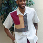 Montique Burgundy Square Pattern Walking Suit 2 Piece Short Sleeve Set 2309