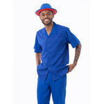 Montique Solid Cobalt Walking Suit 2 Piece Short Sleeve Set 2311