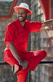 Montique Solid Red Walking Suit 2 Piece Short Sleeve Set 2311