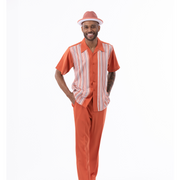 Papaya 2 Piece Striped Pattern Regular Fit Short Sleeve Walking Suit