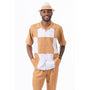 Montique Cognac Color Block Walking Suit 2 Piece Short Sleeve Set 2314