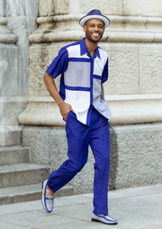 Purple Houndstooth Color Block Short Sleeve Walking Suit by Montique