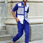 Velveteria Collection: Montique Purple Houndstooth Color Block 2 Piece Walking Suit 2317