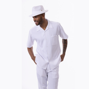 White Tone-on-Tone Short Sleeve Walking Suit by Montique