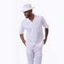Emerique Collection: Montique White Tone on Tone 2 Piece Short Sleeve Walking Suit 2319