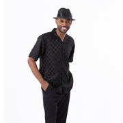 Montique Black Tone on Tone Walking Suit 2 Piece Short Sleeve Set 2320