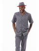 Montique Grey Tone on Tone Walking Suit 2 Piece Short Sleeve Set 2320