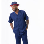 Montique Navy Tone on Tone Walking Suit 2 Piece Short Sleeve Set 2321