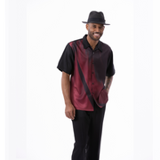 Black Burgundy Color Block Short Sleeve Walking Suit by Montique