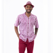 Men's Short Sleeve 2-Piece Floral Print Walking Suit - Burgundy