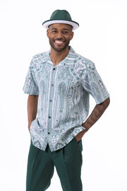 Men's Short Sleeve 2-Piece Floral Print Walking Suit - Emerald