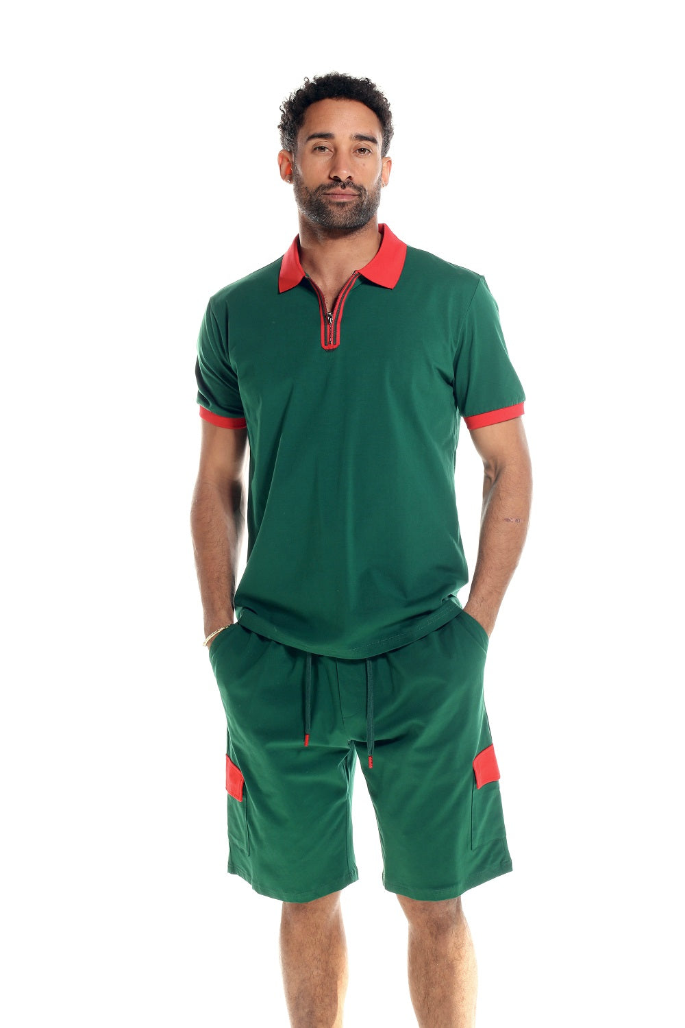 Olive and Red 2 Piece Shorts Set