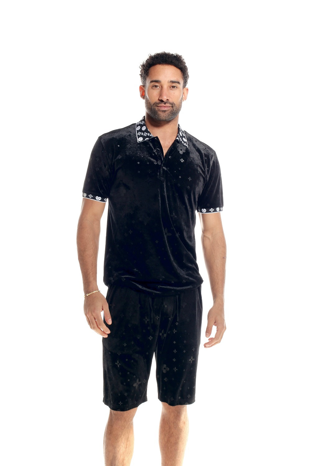 Louis Vuitton Inspired Pattern 2 Piece Shorts Set in Black